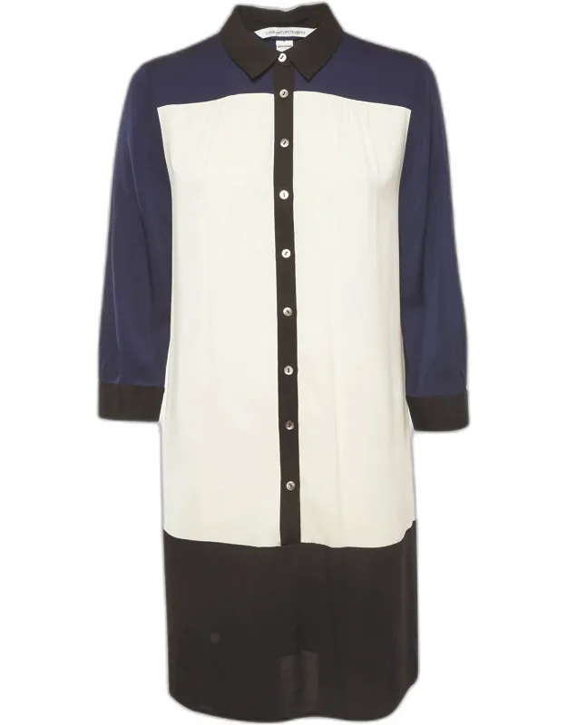 Colour Block Silk Mini Shirt Dress