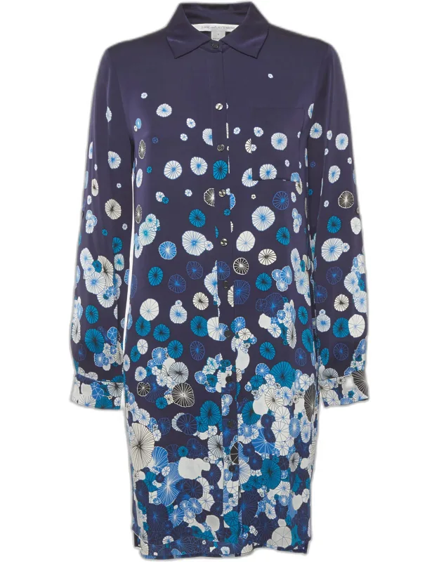 Floral Print Silk Mini Shirt Dress