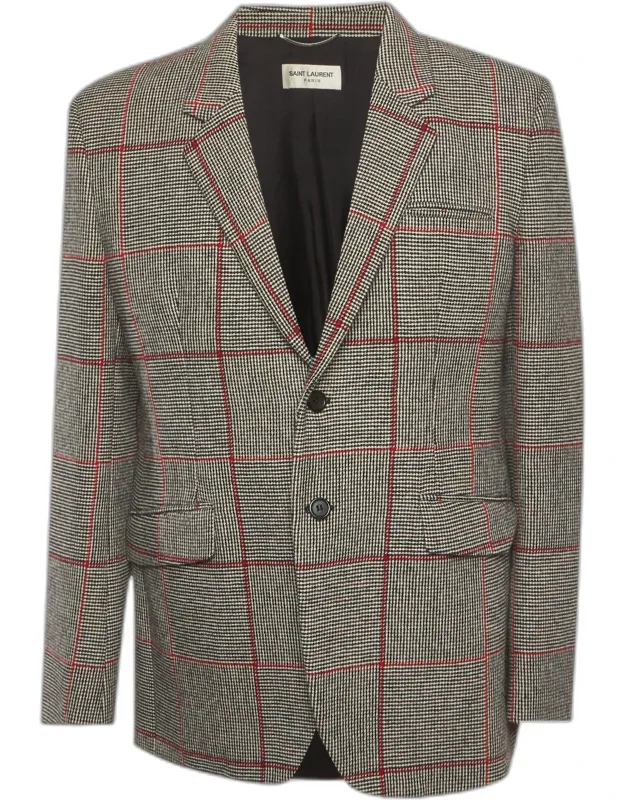 Monochrome Plaid Wool Blend Blazer