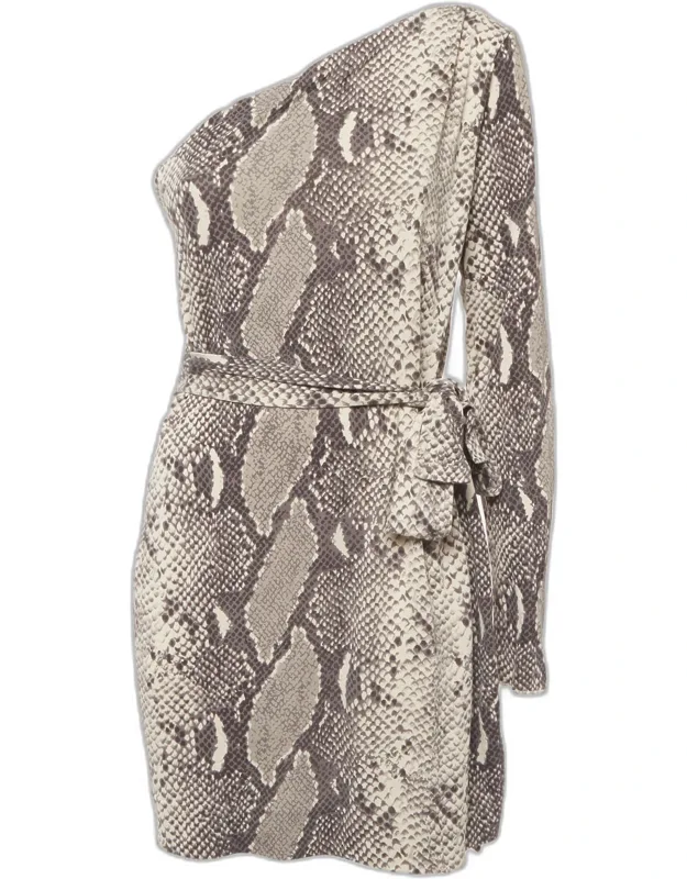 Printed Silk One Shoulder Wrap Dress