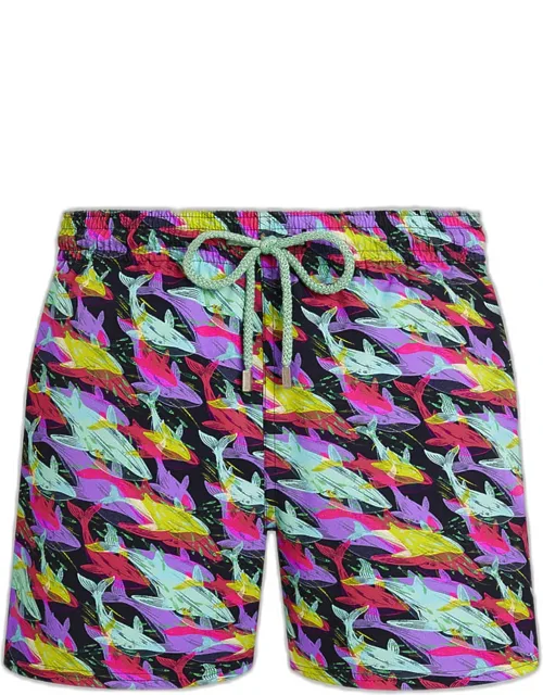 Offset Whale-print Swim Trunks
