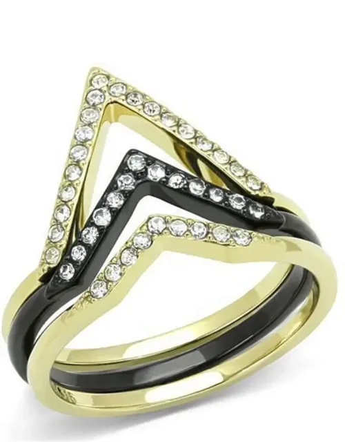 Gold And Black Stainless Steel Ring With Top Grade Crystal