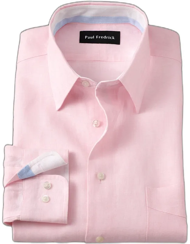 Slim Fit Non-iron Linen Dress Shirt With Contrast Trim