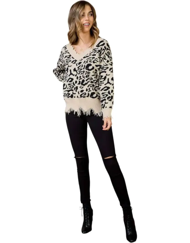 Frayed Leopard Sweater