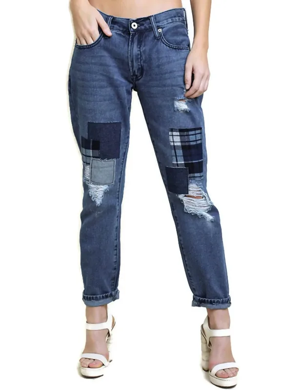 Distressed Patchwork Boyfriend Jeans