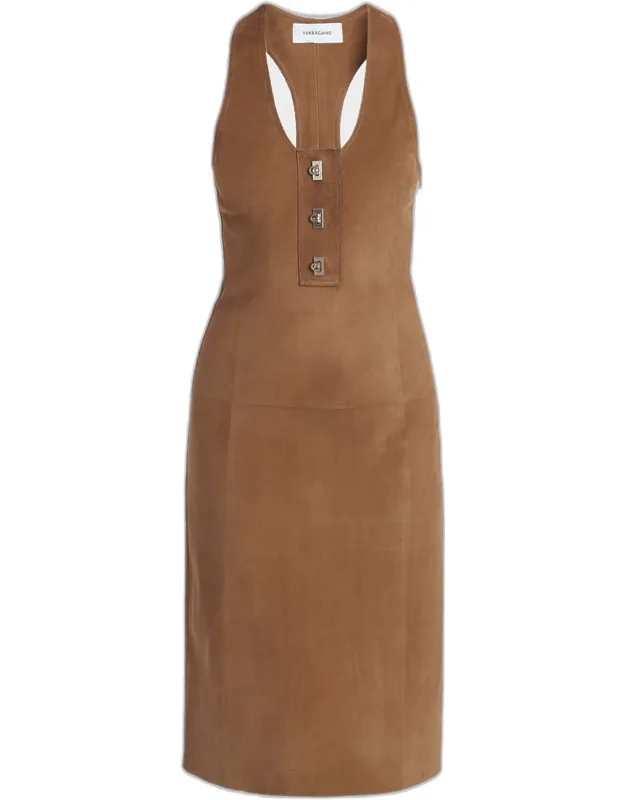 Nubuck Suede Sleeveless Midi Dress