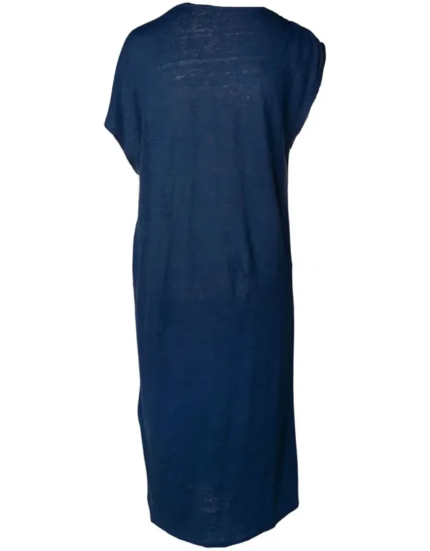 Stretch Linen Boatneck Sheath Dress