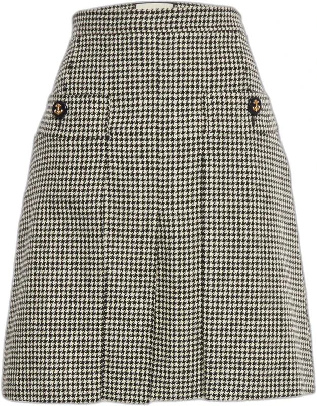 Houndstooth Wool Pleated Skirt