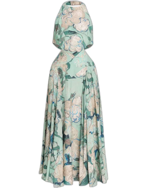 Floral-print Cutout Halter Midi Dress