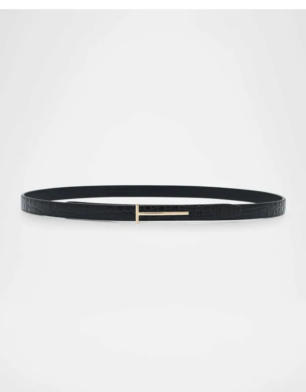 Croc-effect Leather Belt