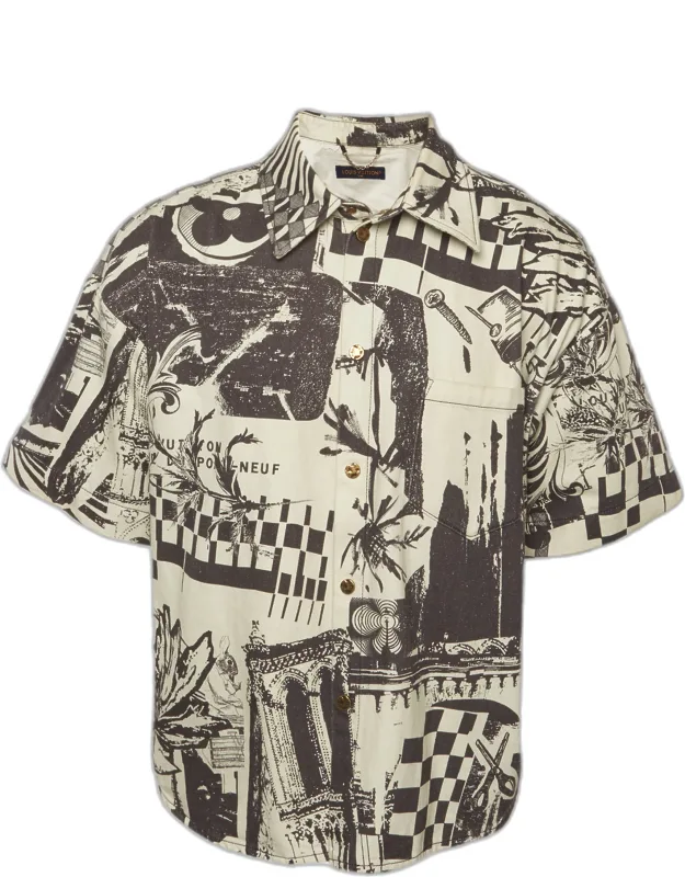 Graphic Print Denim Short Sleeve Shirt