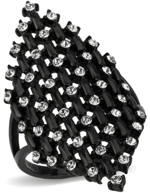 Ip Black Stainless Steel Ring With Top Grade Crystal And Center Stone