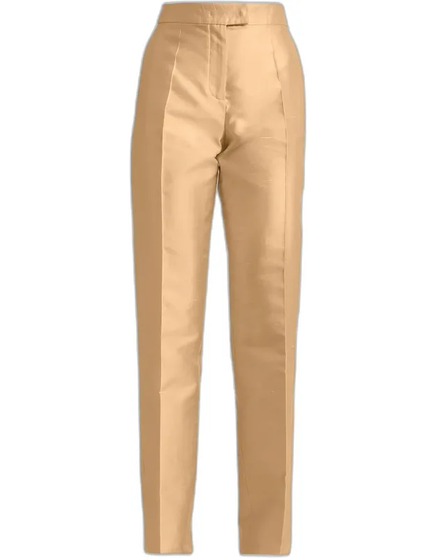 Shantung Silk Straight-leg Pants
