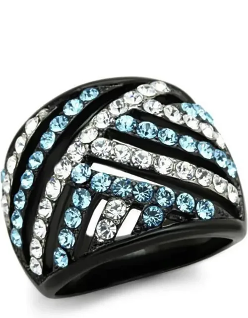 Two-tone Ip Black Stainless Steel Ring With Top Grade Crystal, Stainless Steel, Two-tone