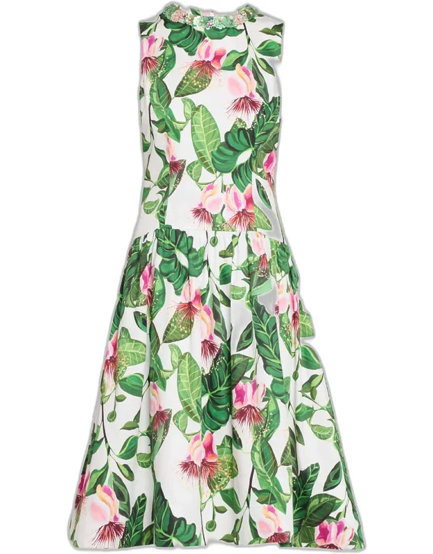 Tropical Floral Cotton Midi Dress