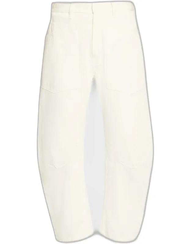 Herringbone Barrel-leg Ankle Pants