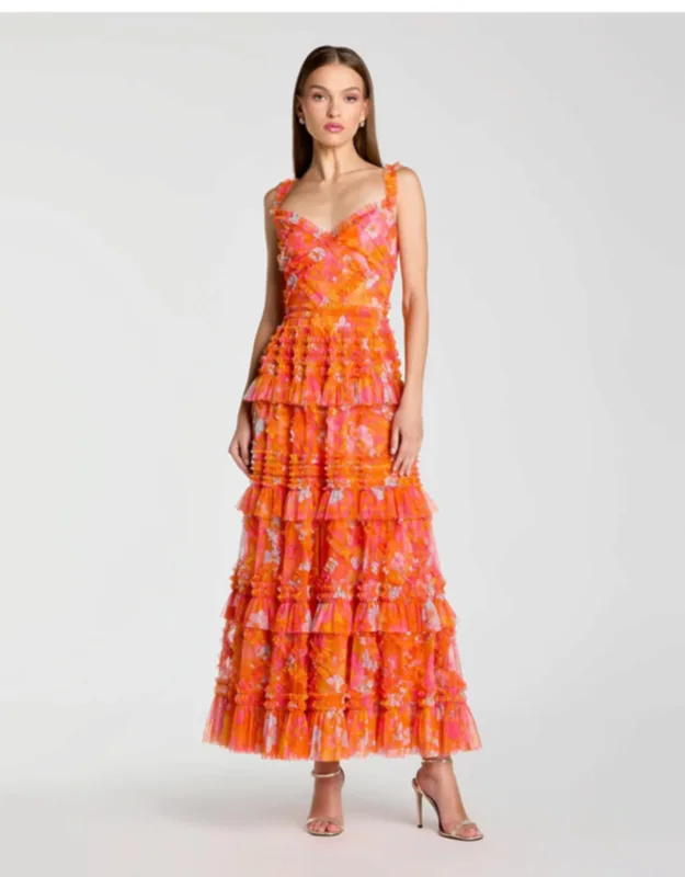 Sleeveless Floral Ruffle A-line Maxi Dress