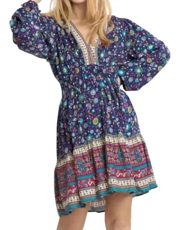 Floral Border Print Babydoll Dress