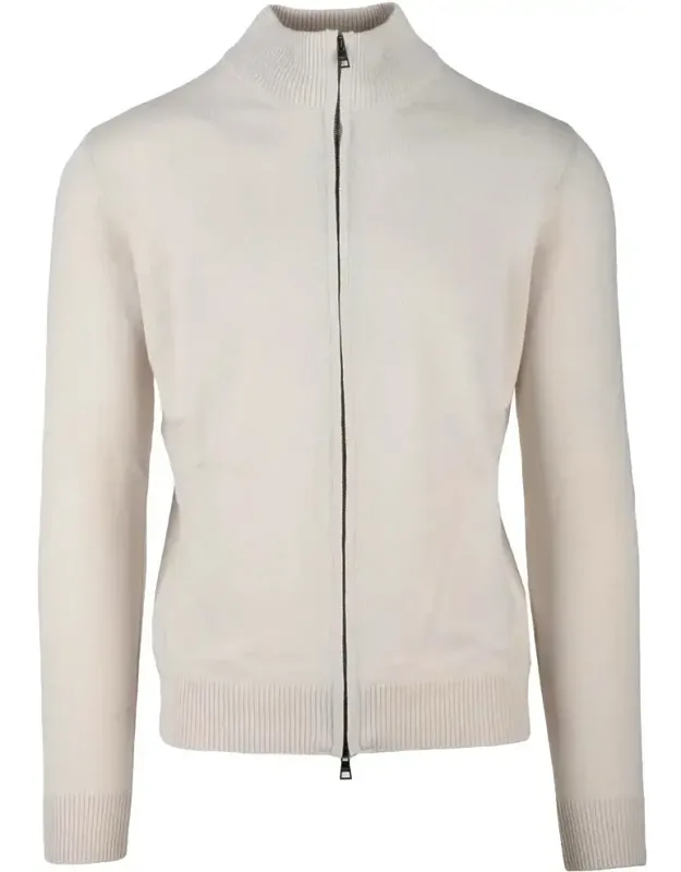 Zip Cardigan - High Ribbed Collar, Ribbed Cuffs And Hem