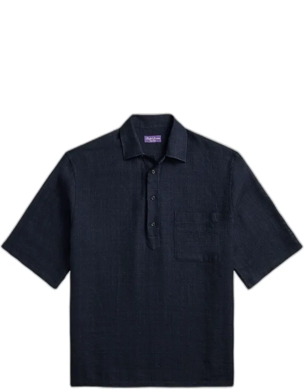 Basketweave Tonal Stripe Linen Blend Polo Shirt