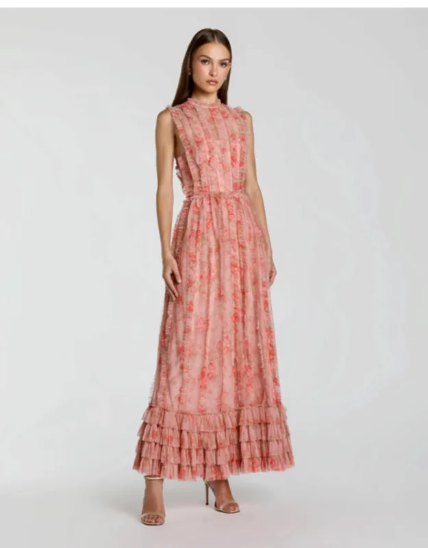 Sleeveless Tiered Ruffle Floral Maxi Dress