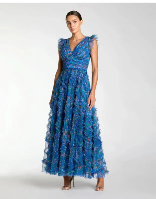 Floral V-neck Ruffle Maxi Dress