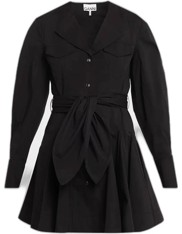 Belted Stretch Cotton Mini Dress