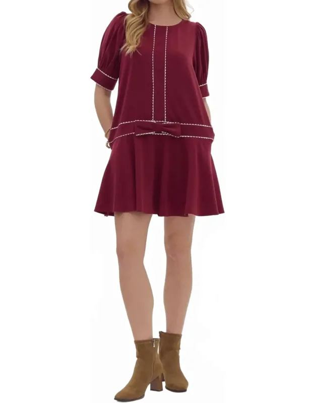 Holly Mini Dress With Bow Accent And Pockets