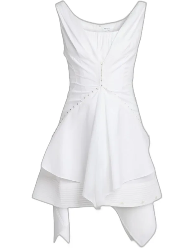 Striped Cotton Cinched Handkerchief Mini Dress