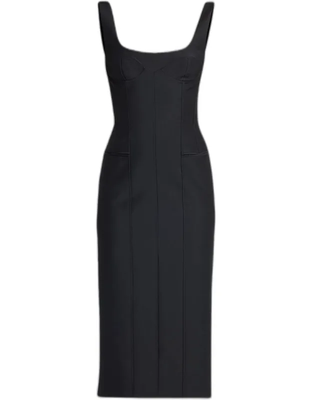 Sleeveless Square-neck Corset Midi Dress