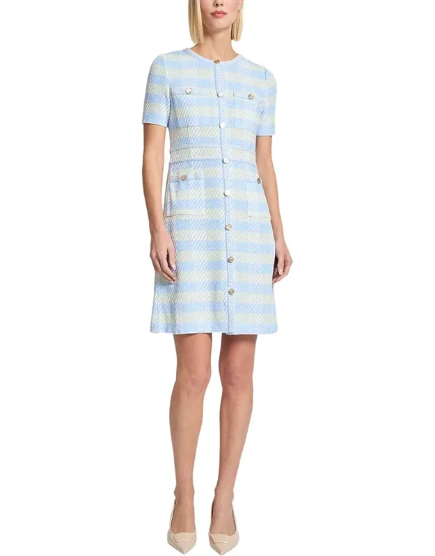 Bold Plaid Tweed Knit Sheath Dress