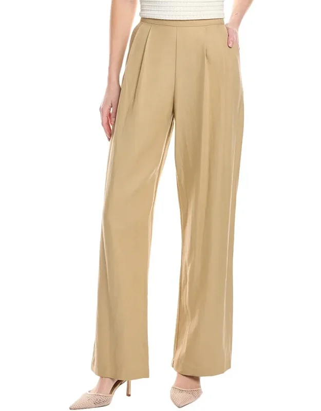 Twill Pleated Linen-blend Pants
