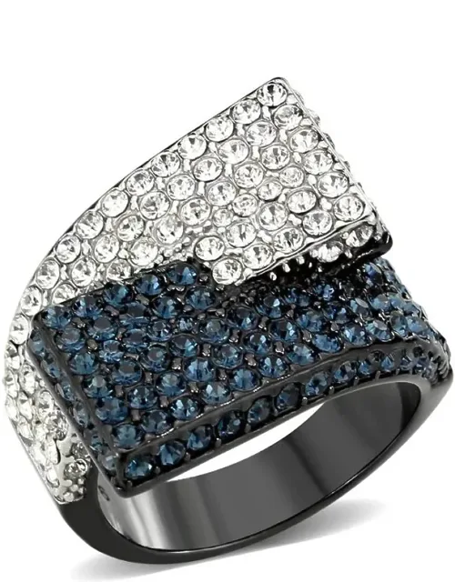 Two Tone Ip Black Stainless Steel Ring With Top Grade Crystal