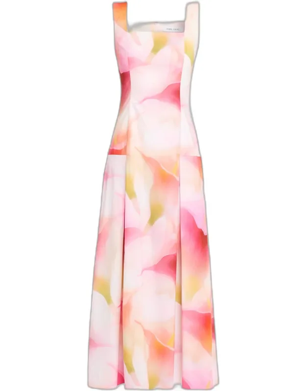 Square-neck Floral-print Maxi Dress