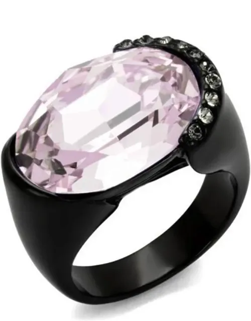 Stainless Steel Ring With Top Grade Crystal In Light Amethyst
