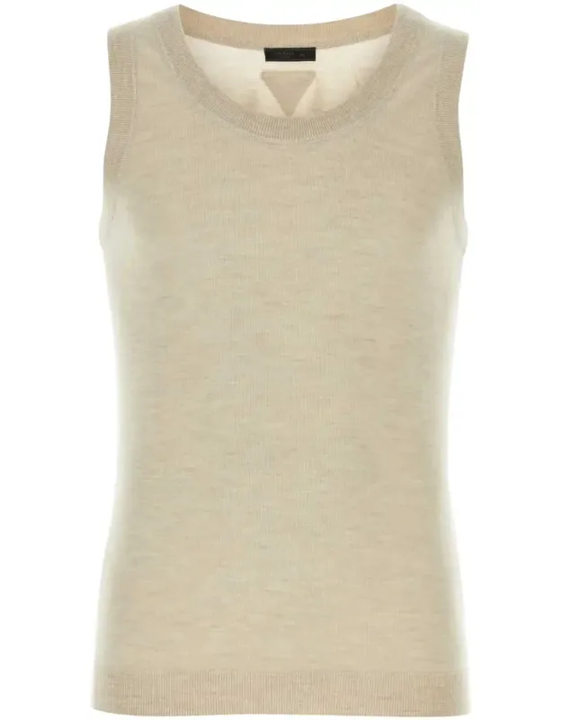 Melange Sand Cashmere Tank Top