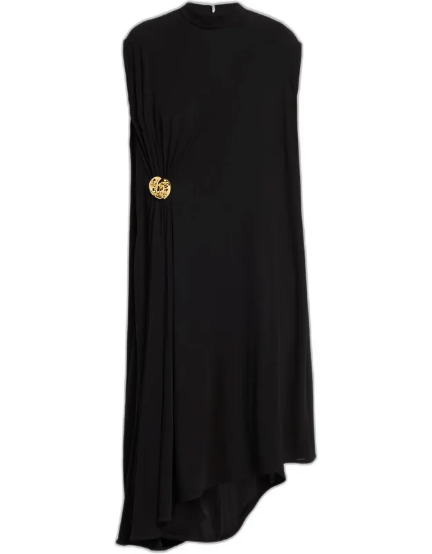 Gathered Jersey Asymmetric Midi Dress