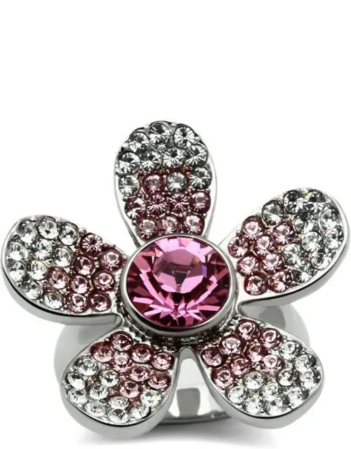 High Polished Stainless Steel Ring With Top Grade Crystal, 9 Mm Center Stone