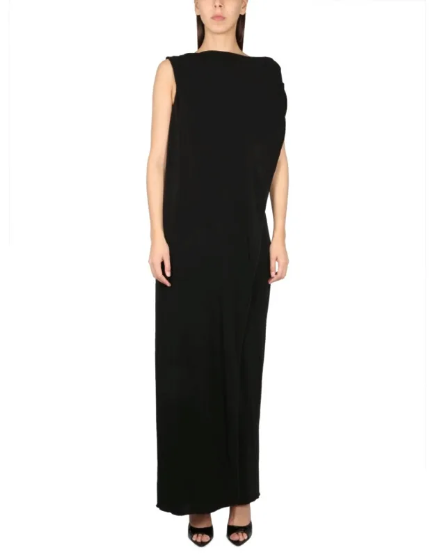 Sustainable Organzine Dress With Asymmetrical Draping And Striking Back Detail