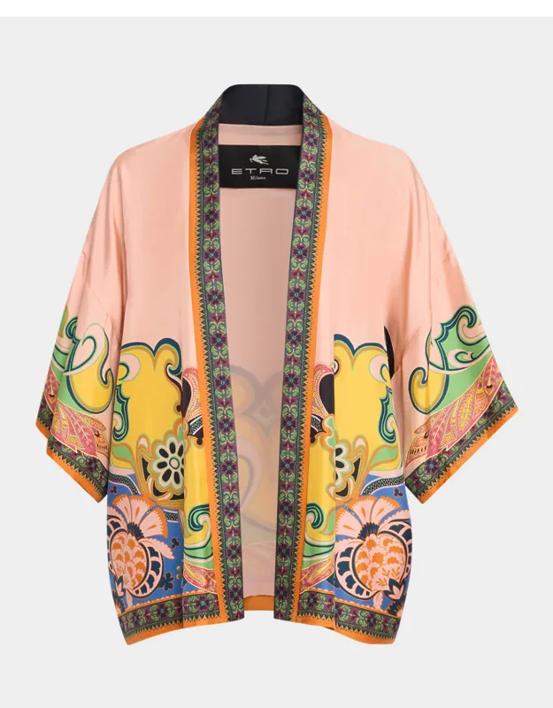 Printed Silk Short-sleeve Open Jacket