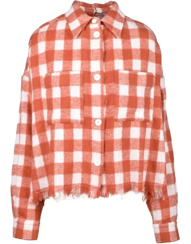Cropped Checkered Shirt With Frayed Hem