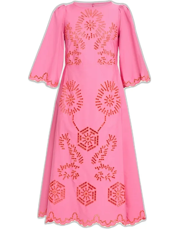 Eyelet Embroidered Cotton Midi Dress