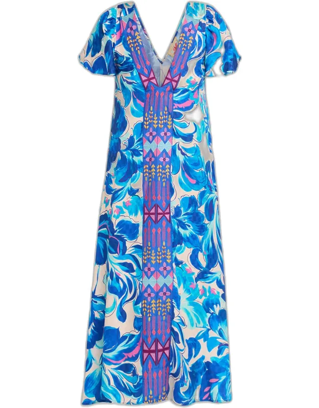 Embroidered Floral-print Midi Dress