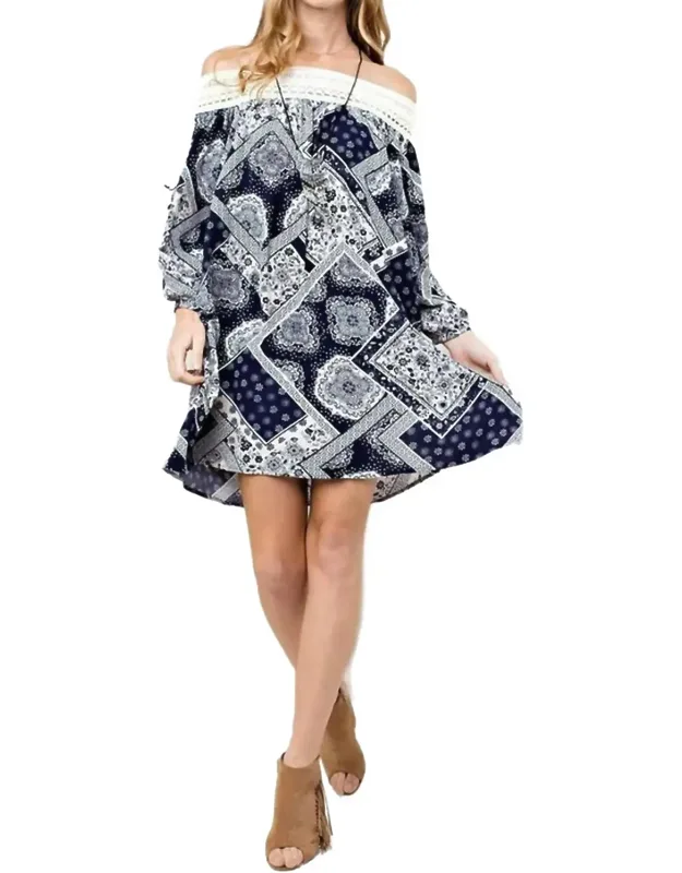 Batik Patchwork Off The Shoulder Dress