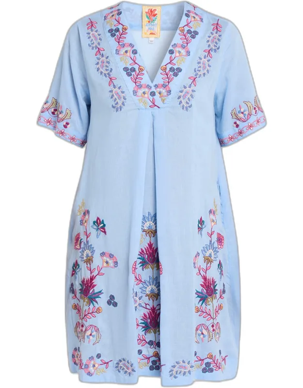 Pleated Floral-embroidered Mini Shift Dress