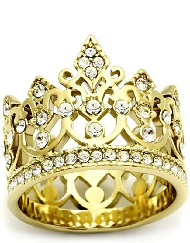 Ip Gold Stainless Steel Ring With Top Grade Crystal