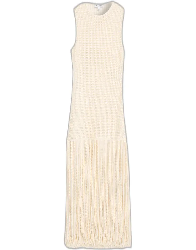 Fringed Open-knit Maxi Dress