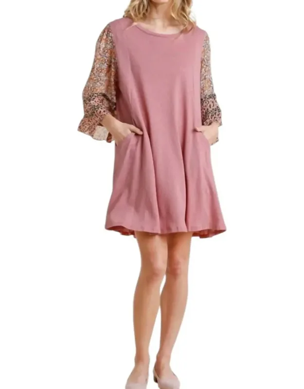 Mixed Print Bell Sleeve Dress