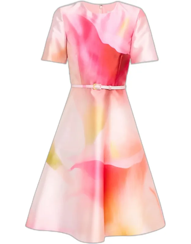 Floral-print Twill Belted Dress