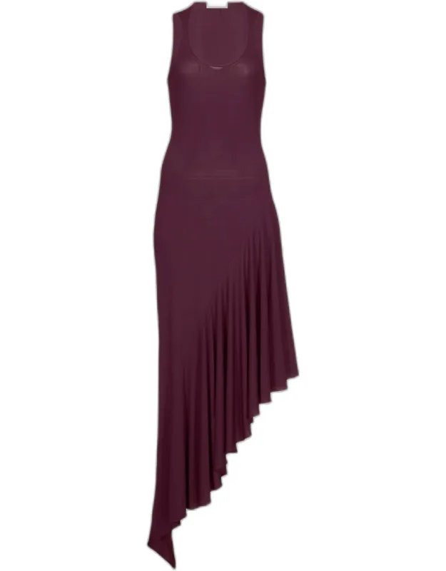 Asymmetric Ruffle Jersey Sleeveless Midi Dress